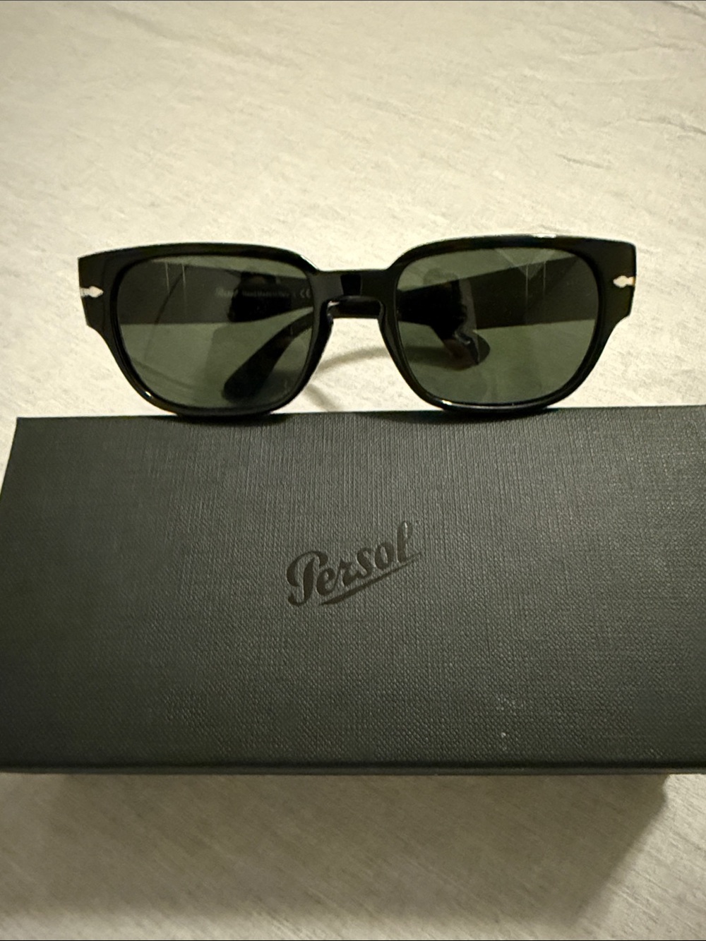 Persol men and women Black Frame Sunglasses with Green Lenses